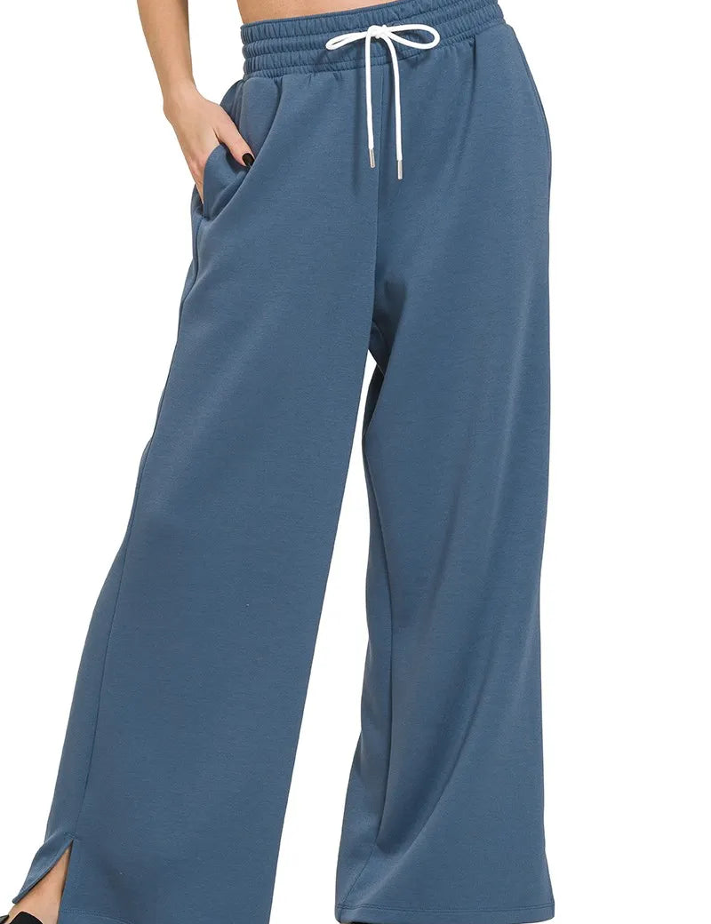 Zenana Scuba Drawstring Pants Dusty Blue | Loungewear Bottoms Daverri Fashions