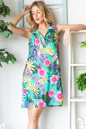 Heimish Full Size Floral Johnny Collar Sleeveless Dress | Mini Dresses Daverri Fashions