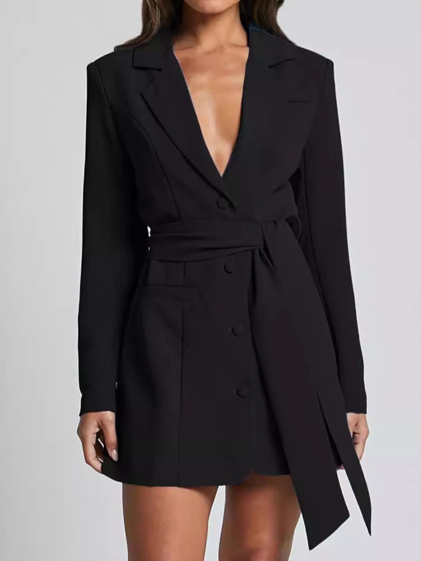 Lapel Collar Tie Waist Mini Blazer Dress | Mini Dresses Daverri Fashions