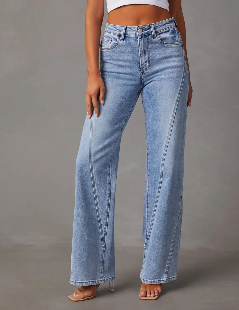 Light High Waist Straight Jeans with Pockets | Jeans Daverri Fashions