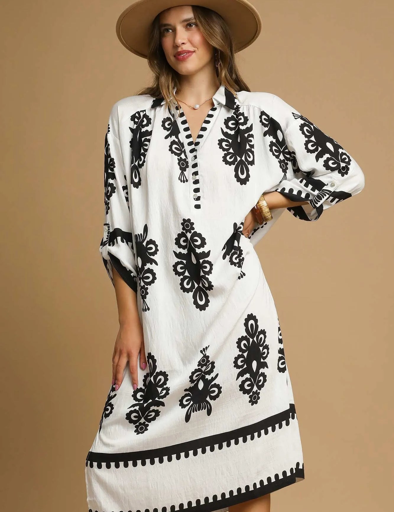 Cream S Umgee Abstract Print Midi Dress | Midi Dresses Daverri Fashions