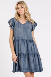 Mittoshop V-Neck Ruffled Cap Sleeve Mini Dress | Mini Dresses Daverri Fashions