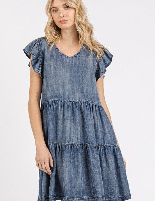 Mittoshop V-Neck Ruffled Cap Sleeve Mini Dress | Mini Dresses Daverri Fashions