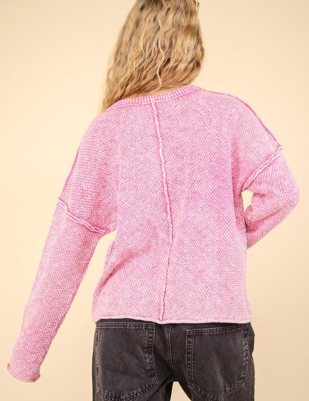 VERY J Mineral Washed Exposed Seam Sweater Pink | Sweaters Daverri Fashions