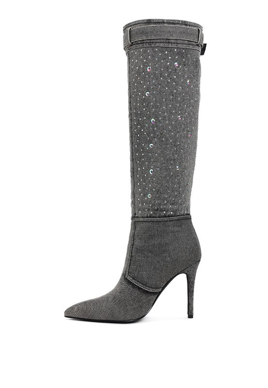 Cornik Multi Color Stones Denim Boots | Boots Daverri Fashions