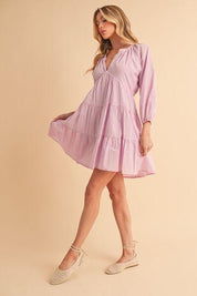 Aemi + Co Notched Balloon Sleeve Tiered Mini Dress | Mini Dresses Daverri Fashions