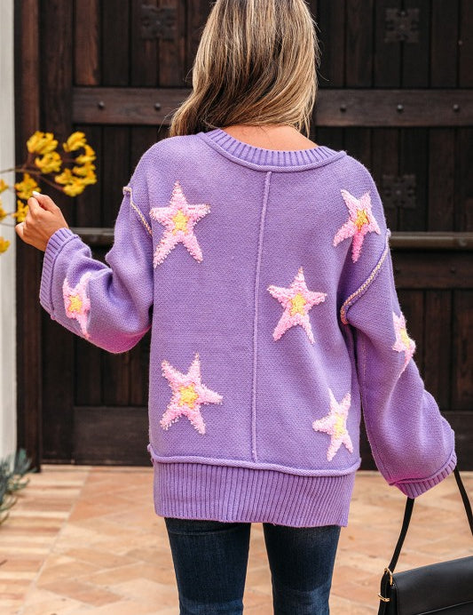 Aubrey Brushed Star Oversize Sweater | Daverri Fashions