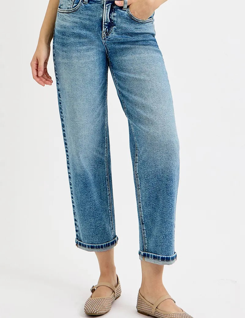 RISEN Full Size High Rise Crop Boyfriend Jeans Plus Size | Jeans Daverri Fashions