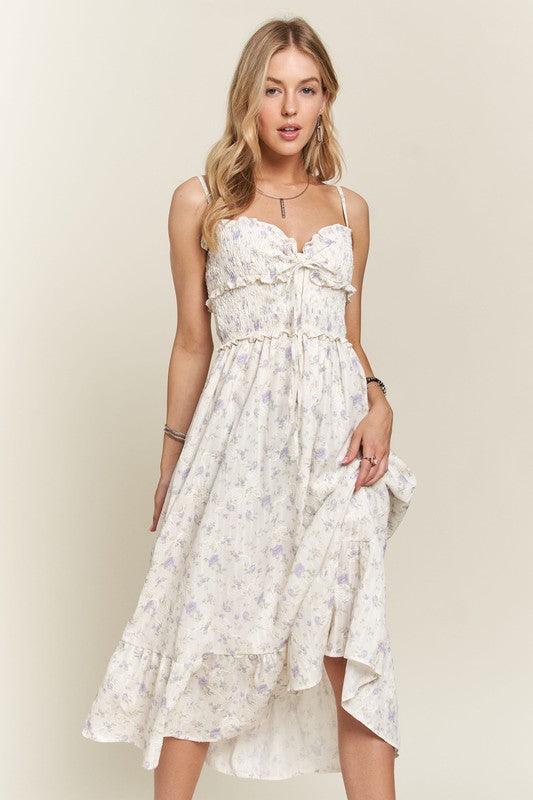 ADORA Smocked Floral Sweetheart Neck Cami Dress | Daverri Fashions