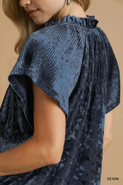 Umgee Crushed Velvet Pleated Blouse | Blouses Daverri Fashions