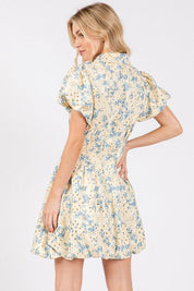 GeeGee Floral Eyelet Zipper Front Puff Sleeve Mini Dress | Daverri Fashions