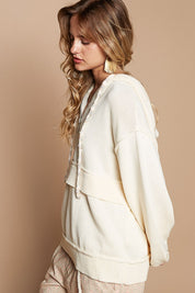 POL Half Zip Drop Shoulder Hooded Sweater | Sweaters Daverri Fashions