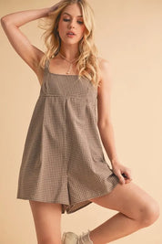 CHOCOLATE Aemi+Co Plaid Square Neck Romper | Daverri Fashions