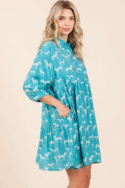 Mittoshop Seagreen Zebra Print Button Down Shirt Mini Dress | Mini Dresses Daverri Fashions