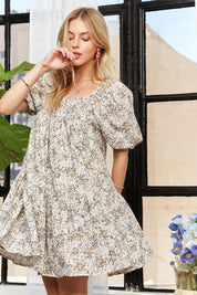 ADORA Floral Square Neck Puff Sleeve Dress | Daverri Fashions