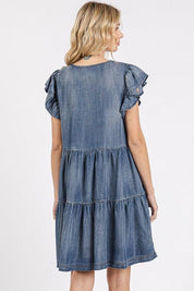 Mittoshop V-Neck Ruffled Cap Sleeve Mini Dress | Mini Dresses Daverri Fashions