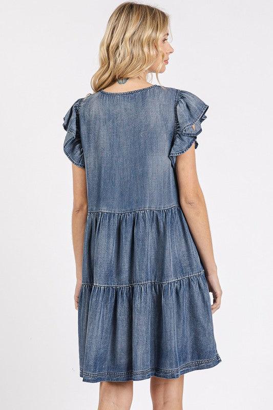 Mittoshop V-Neck Ruffled Cap Sleeve Mini Dress | Mini Dresses Daverri Fashions