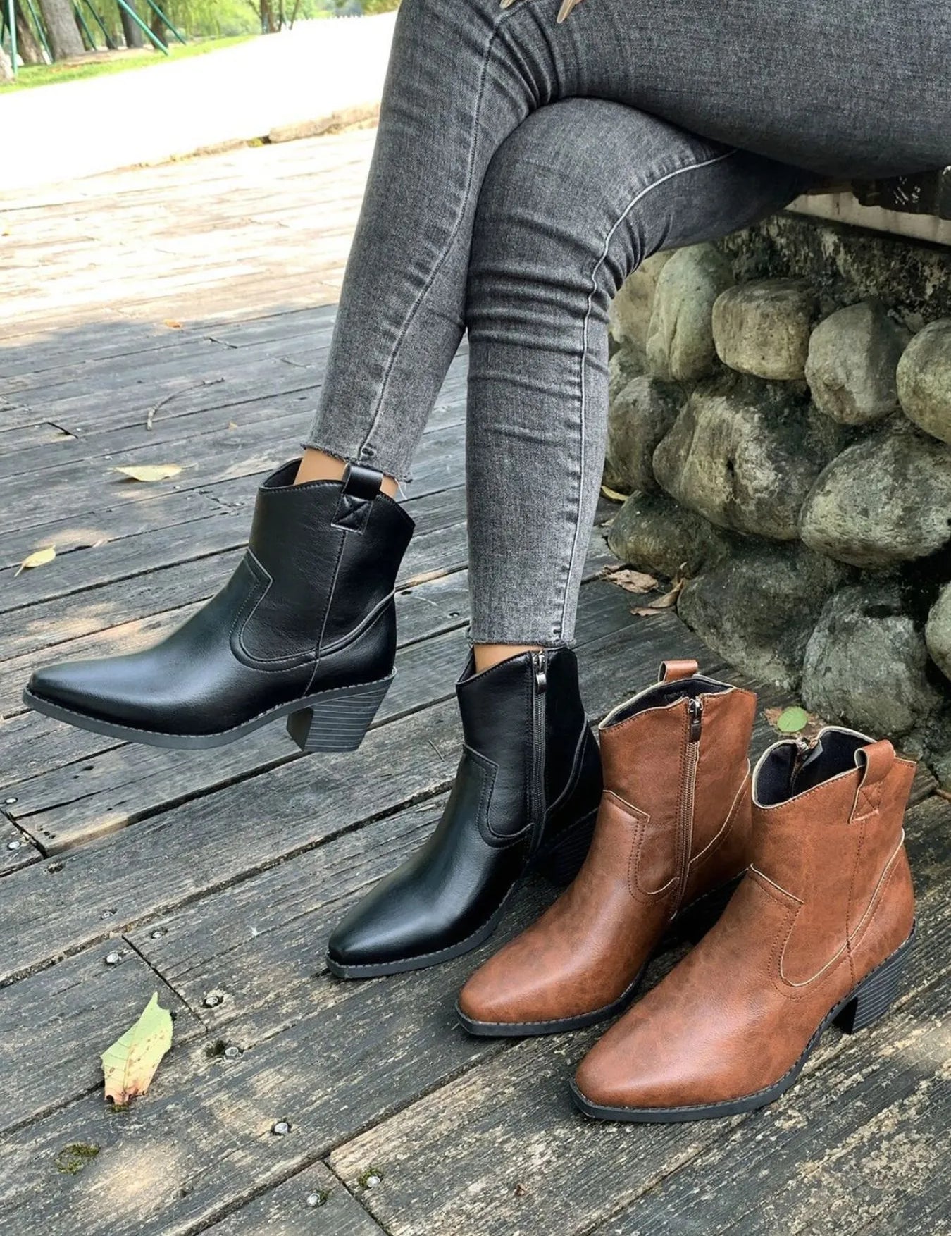 Point Toe Block Heels Ankle Boots | Boots Daverri Fashions