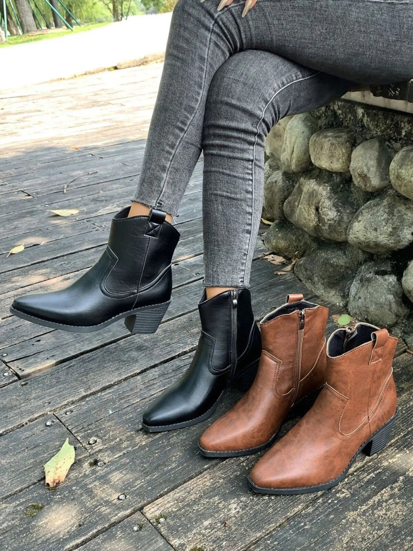 Point Toe Block Heels Ankle Boots | Boots Daverri Fashions