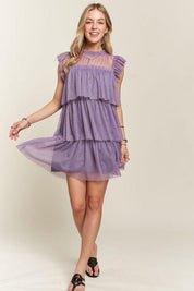 ADORA Layered Ruffled Cap Sleeve Mesh Dress | Daverri Fashions