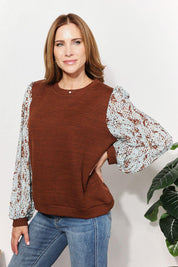 And The Why Full Size Foil Printed Sleeve Top | Tops Daverri Fashions
