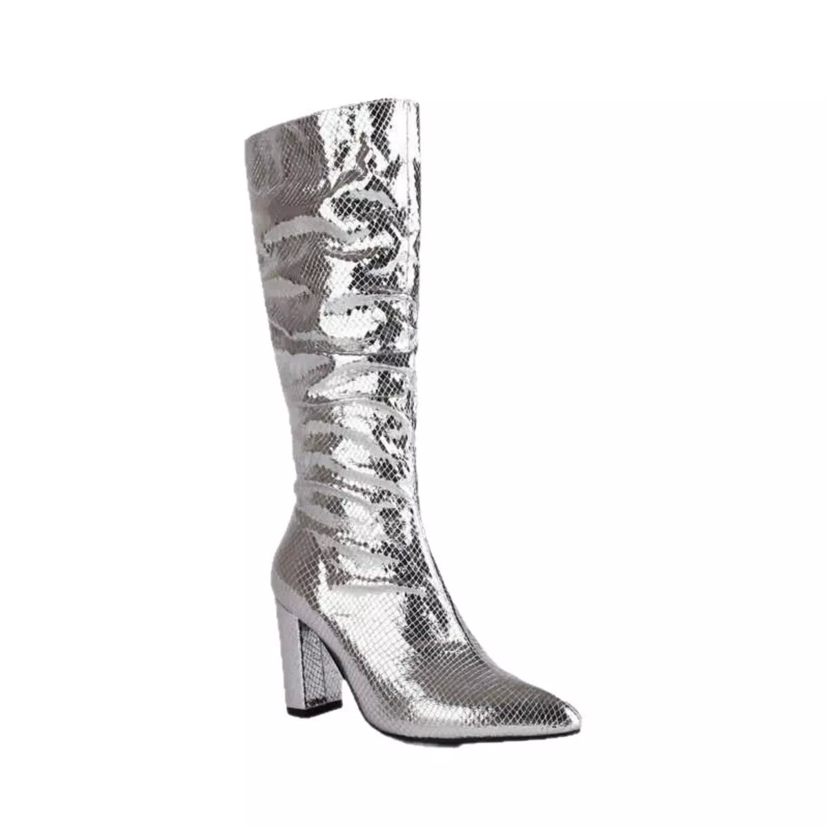 Silver Glamour Shine Point Toe Block Heel Boots | Boots Daverri Fashions