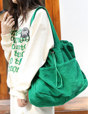 Drawstring Multi-pocket Corduroy Shoulder Bag | Handbags Daverri Fashions