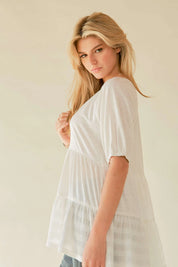 Davi & Dani Ruffled Flared Short Sleeve V Neck Blouse | Blouses Daverri Fashions