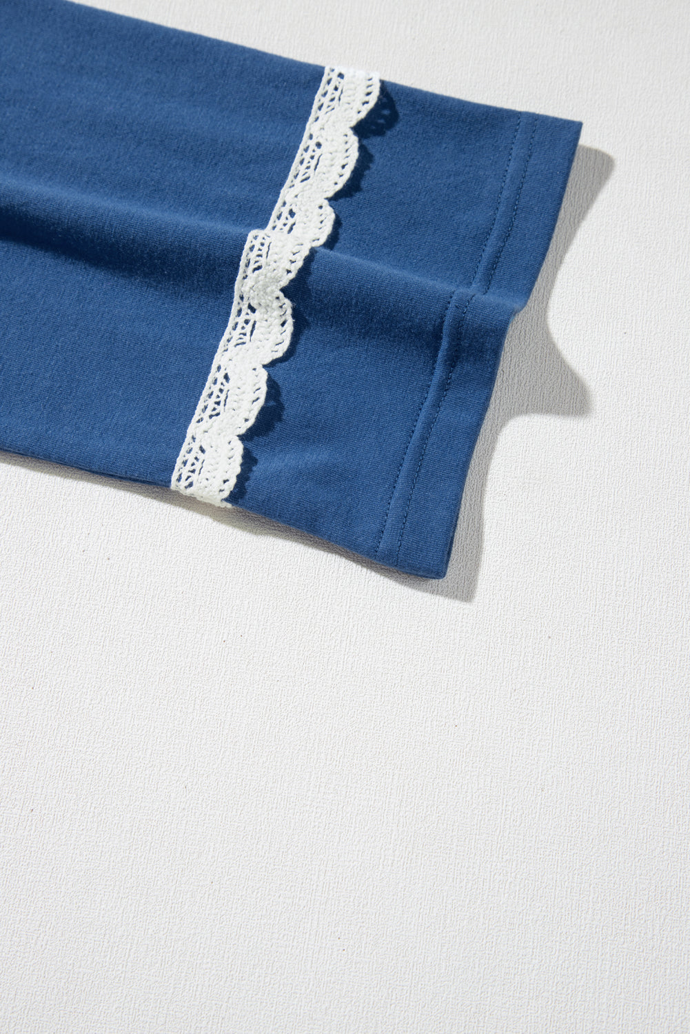 Blue Geometric Printed Lace Patchwork Ric Rac Raglan Long Sleeve Top | Tops/Long Sleeve Tops Daverri Fashions