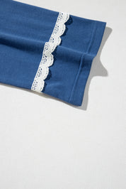 Blue Geometric Printed Lace Patchwork Ric Rac Raglan Long Sleeve Top | Tops/Long Sleeve Tops Daverri Fashions