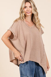 Mittoshop Mineral Wash Waffle Knit Pointed Hem Oversized Top | Tops Daverri Fashions