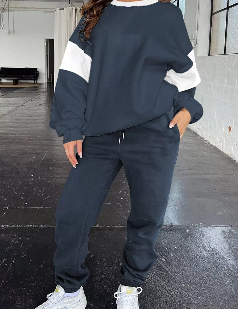 Drop Shoulder Loose Sweatshirt and Joggers Active Set | Loungewear sets Daverri Fashions