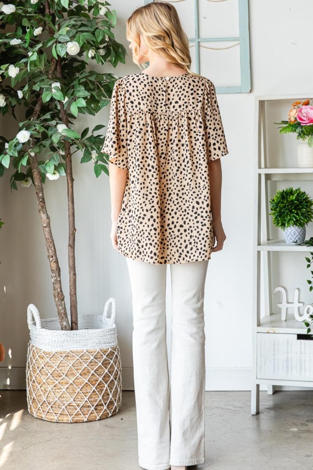 Heimish Full Size Animal Print Flutter Sleeve Blouse | Daverri Fashions