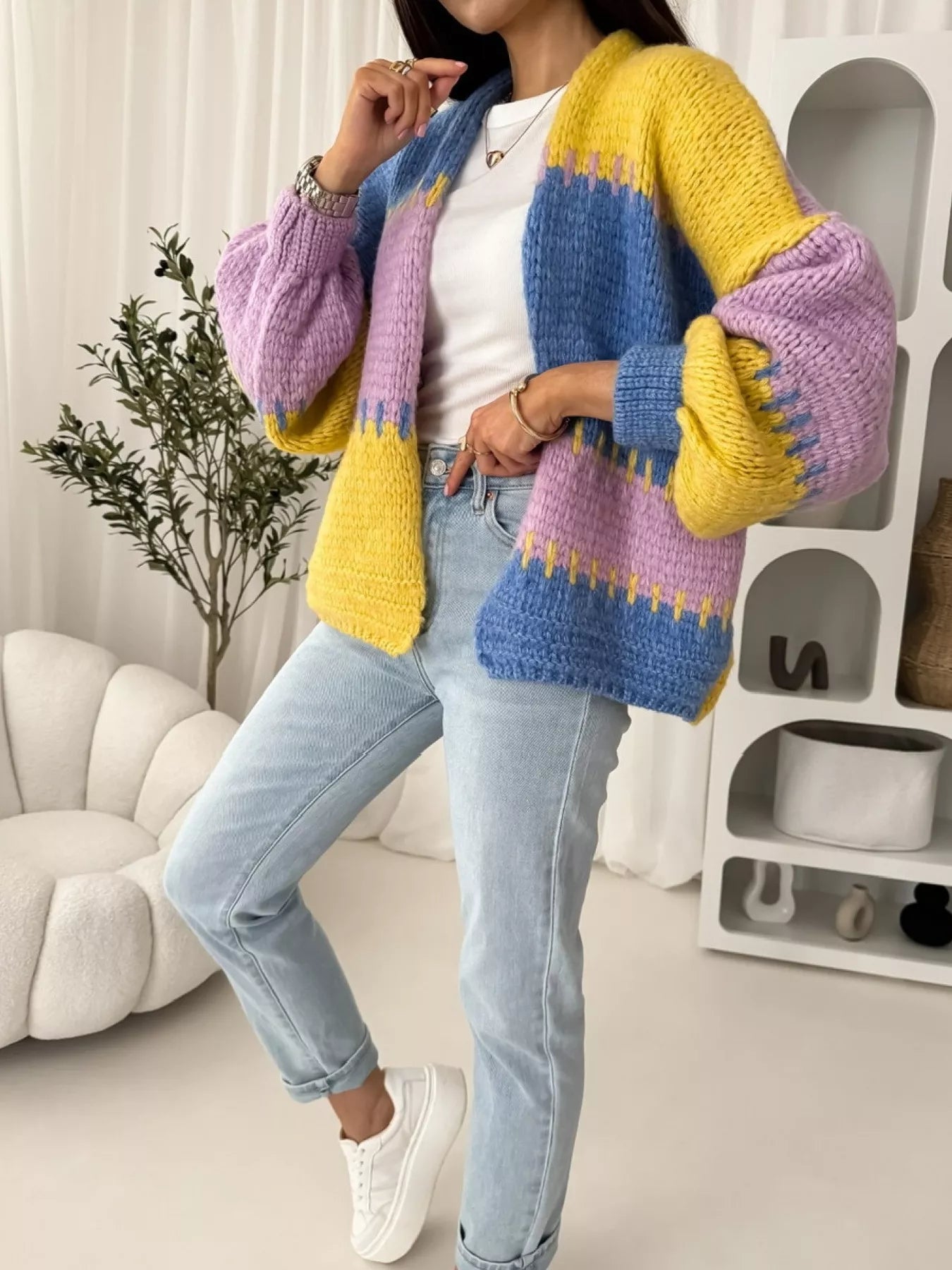 Color Block Open Front Cardigan | Cardigans Daverri Fashions