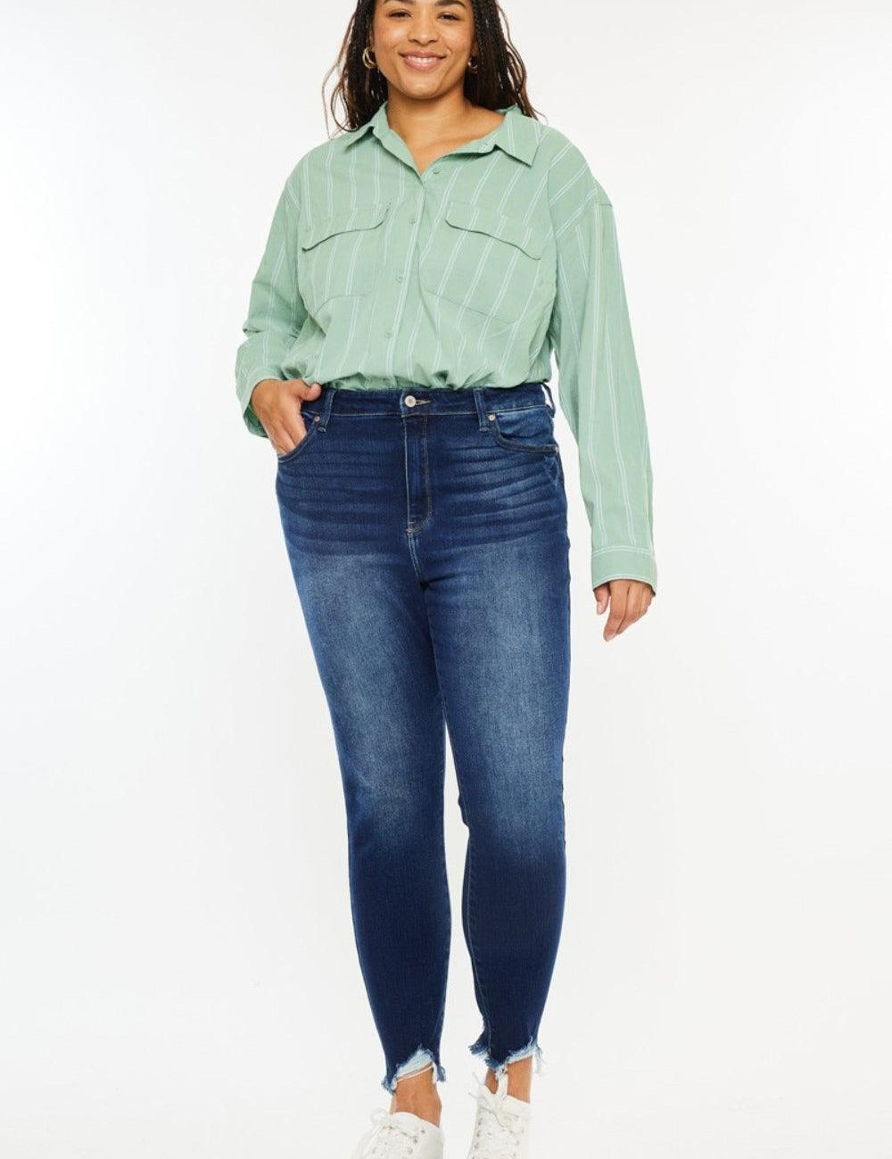 Dark Kancan Full Size High Rise Frayed Ankle Skinny Jeans | Daverri Fashions