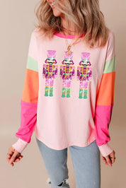 Sequin Nutcracker Round Neck Long Sleeve Top | Tops Daverri Fashions