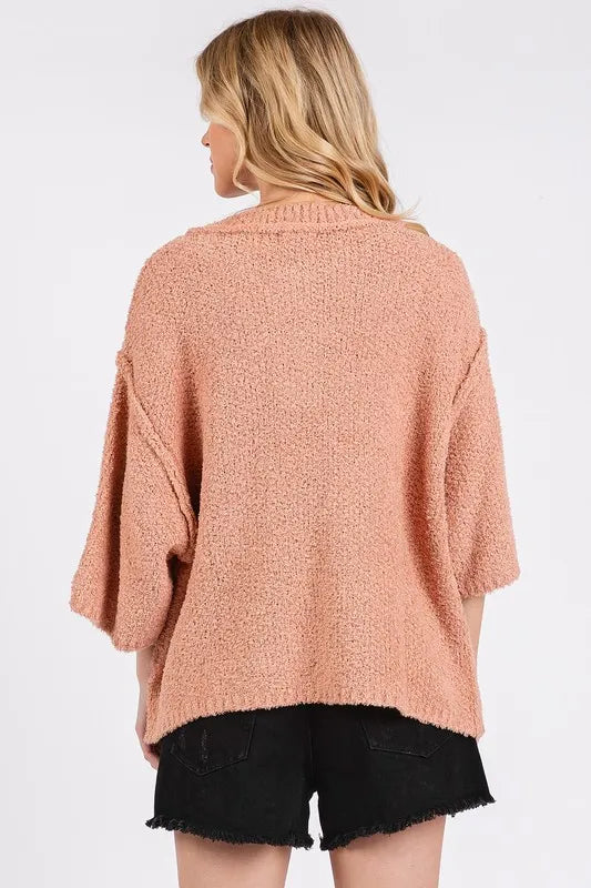 Mittoshop Side Slit Notched Drop Shoulder Sweater | Sweaters Daverri Fashions
