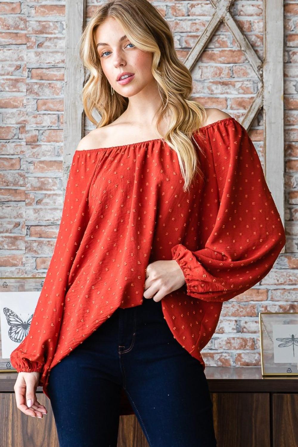 Heimish Full Size Swiss Dot Off Shoulder Top | Tops Daverri Fashions