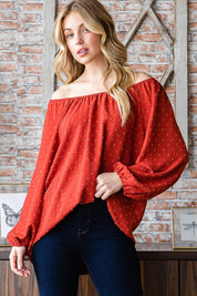 Heimish Full Size Swiss Dot Off Shoulder Top | Tops Daverri Fashions