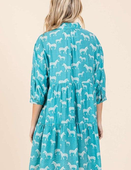 Mittoshop Seagreen Zebra Print Button Down Shirt Mini Dress | Mini Dresses Daverri Fashions