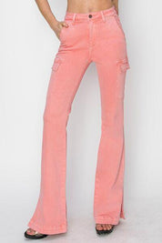 Flamingo RISEN Full Size High Rise Side Slit Cargo Bootcut Jeans | Jeans Daverri Fashions