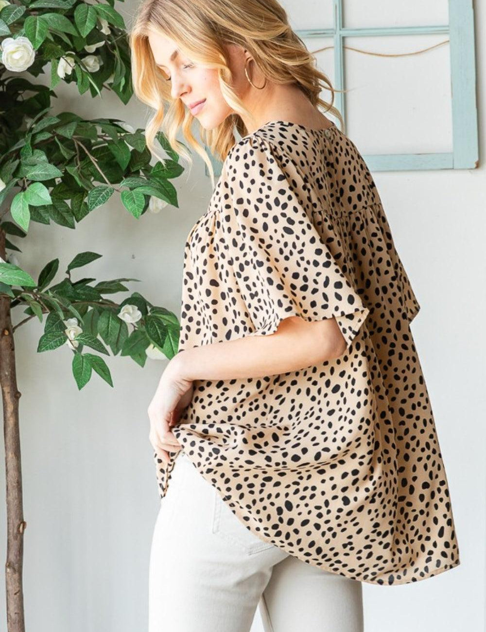 Heimish Full Size Animal Print Flutter Sleeve Blouse | Daverri Fashions