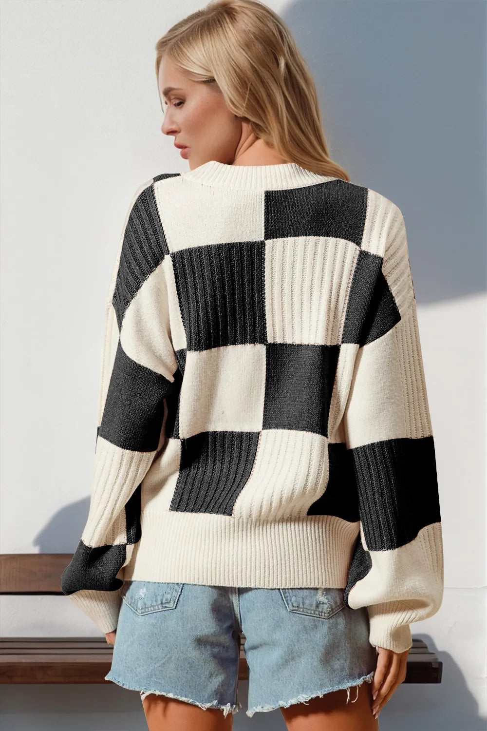 Double Take Full Size Checkered Dropped Shoulder Cardigan | Cardigans Daverri Fashions