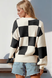 Double Take Full Size Checkered Dropped Shoulder Cardigan | Cardigans Daverri Fashions