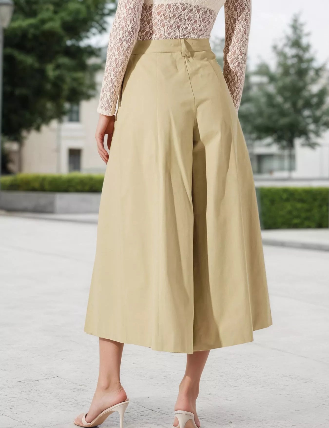 High-Waisted Pleated Wide-Leg Cropped Pants | Pants Daverri Fashions