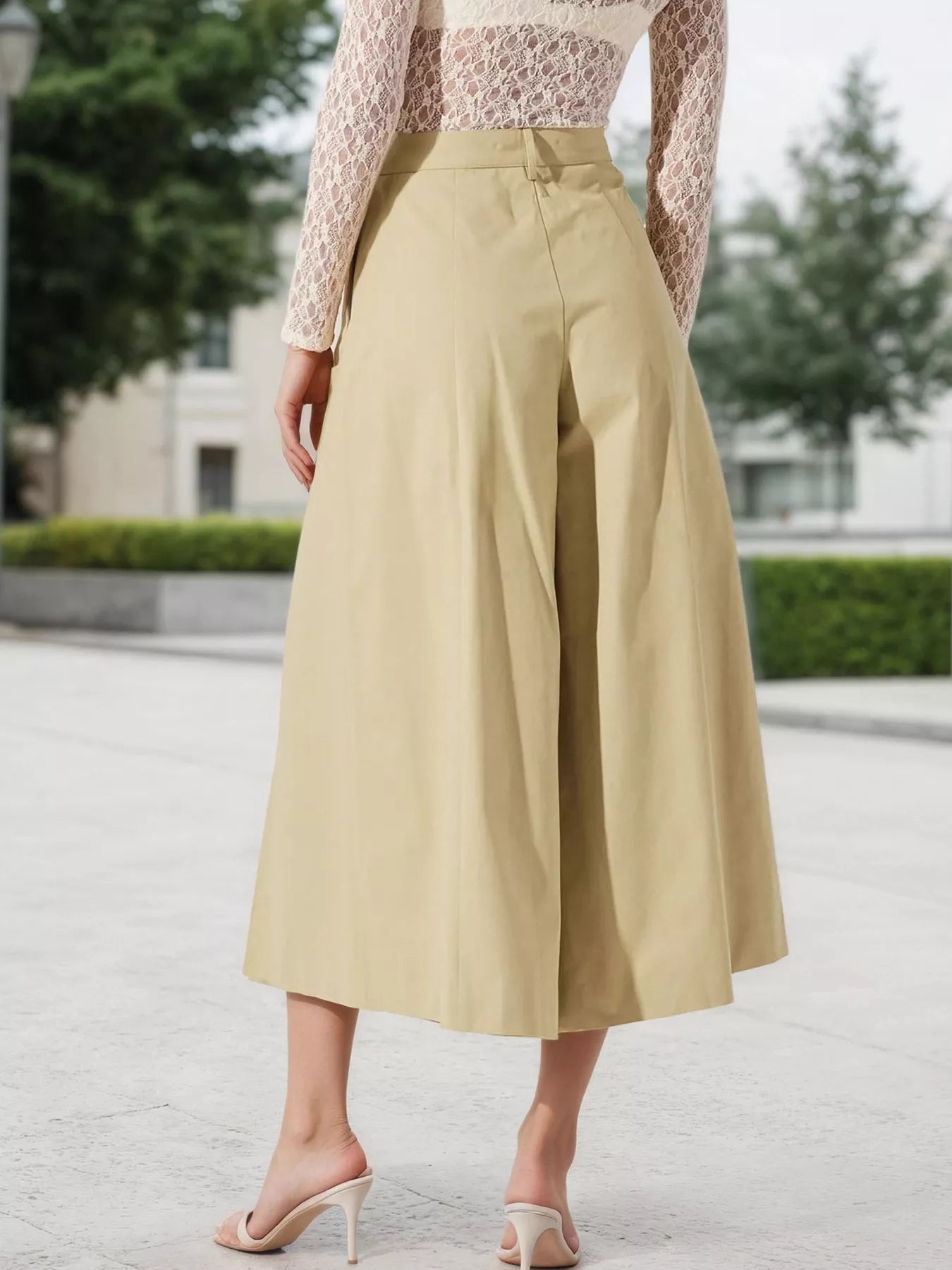 High-Waisted Pleated Wide-Leg Cropped Pants | Pants Daverri Fashions
