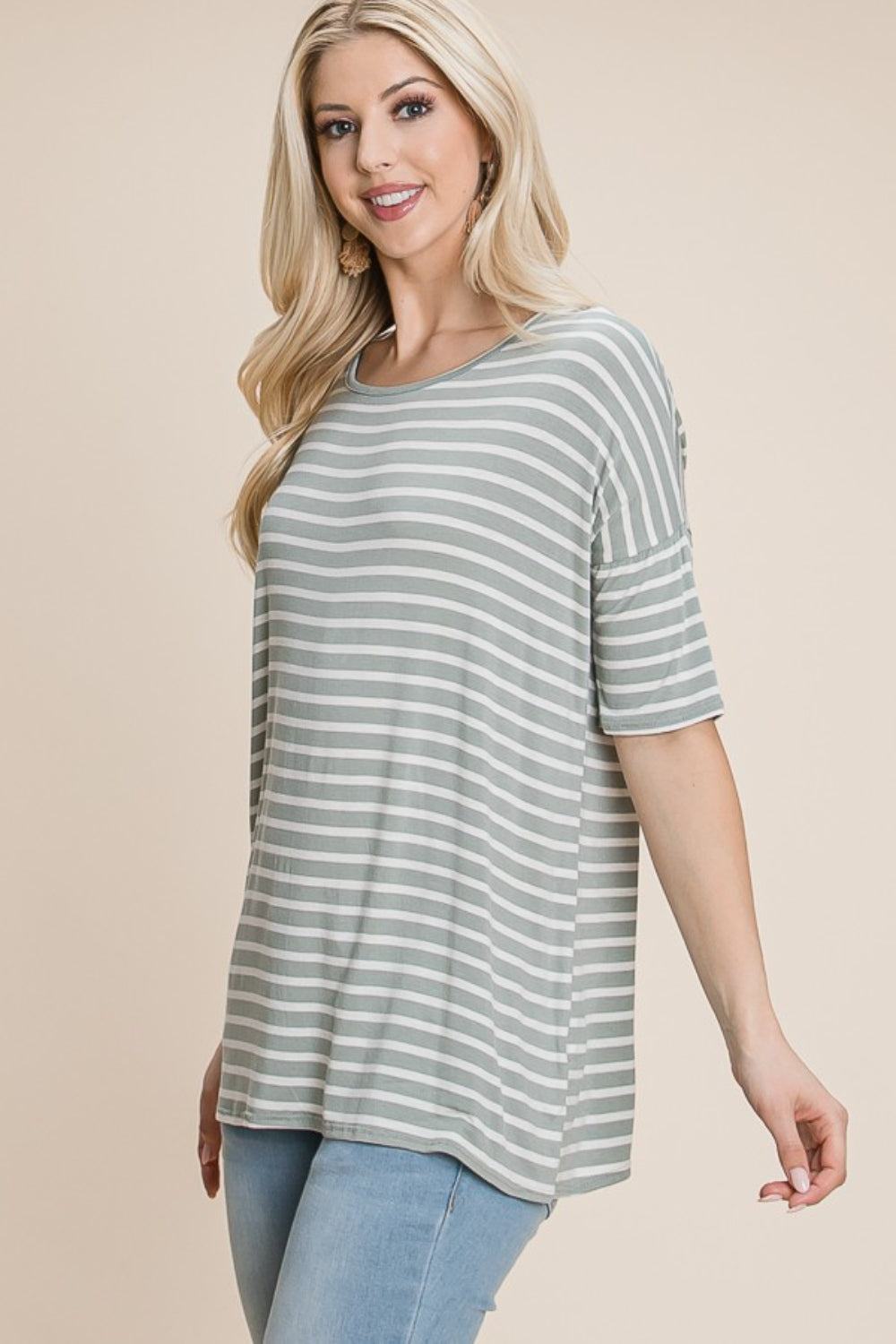 BOMBOM Striped Round Neck T-Shirt | Daverri Fashions