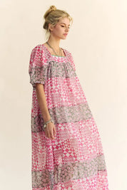 Davi & Dani Multi Floral Square Neck Puff Sleeve Maxi Dress | Maxi Dresses Daverri Fashions