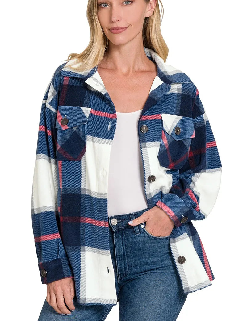Zenana Oversized Plaid Fleece Shacket | Shackets Daverri Fashions