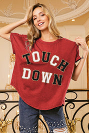 RED BLACK BiBi Touchdown Letter Loose Fit Vintage Washed Top | Tops Daverri Fashions